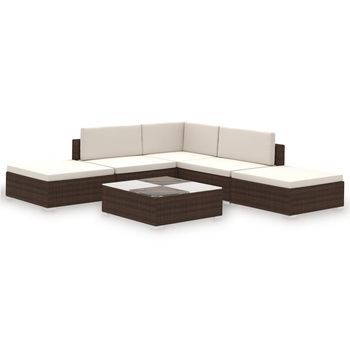 Conjunto Muebles De Jardín 6 Uds | Mesa Y Sillas Y Cojines Ratán Sintético Marrón
