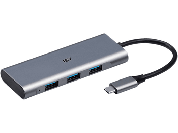 Hub - ISY IHU-5000, Entrada USB-C, 3 salidas USB-A, Diseño de aluminio, Plata
