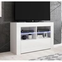 mueble tv con led  mueble de television  mueble de salon  1 puerta  blanco acabado en brillo  100x65x35cm  modelo lilian