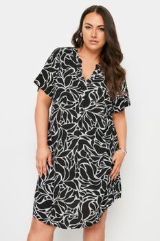 Yours Vestido Túnica Blanco Y Negro Estampado, Mujer Curvy Y Tallas Grandes, Yours