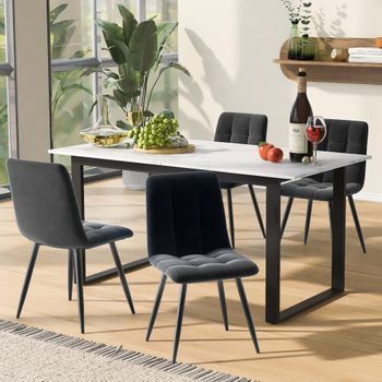 Juego De Comedor - Mueble Para Cocina - Mdf Y Terciopelo - Blanco Y Gris (140/180x80x75cm)