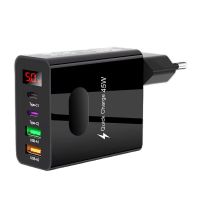 adc-f004 45w cargador usb pd de 4 puertos 2usb-a  2tipo-c pd qc30 carga rapida adaptador de pared con pantalla digital
