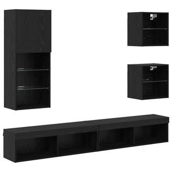 Unidades De Tv De Pared Con Led 5 Uds | Mueble De Salón | Gabinete De Tv Roble Negro