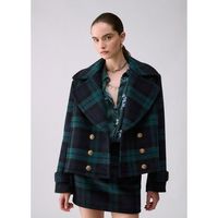 liu jo abrigo abrigo de doble botonadura corto tartan para mujer