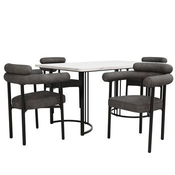 Conjunto De Mesa Efecto Mármol De 140 Cm Y 4 Sillones Grises Abiertos