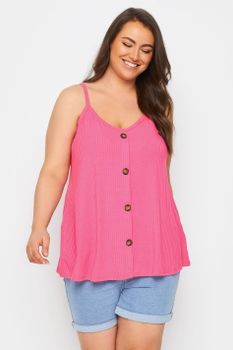 Yours Top Canalé Rosa De Tirantes Con Botones, Mujer Curvy Y Tallas Grandes, Yours
