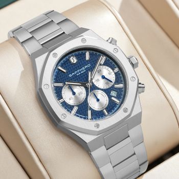 Reloj SAPPHERO para hombre, reloj resistente al agua, función de cronógrafo, fecha, manecillas brillantes, reloj de acero inoxidable, reloj de negocios para regalo de hombre