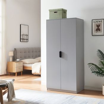 Armario Ropero Eiselfing (2 Puertas 1 Perchero 1 Compartimento) Mdf 176x80x52 Cm - Gris [en.casa]