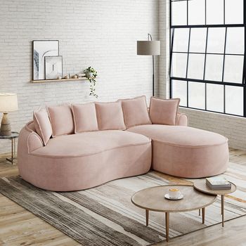 Sofá Modular L Sin Marco Tipo Cloud Cómodo En Felpa Con Asiento Profundo, Extra Grande Con Cojines, Rosa