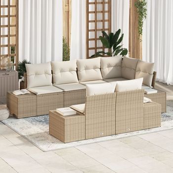 Juego De Sofá De Jardín De 7 Piezas Con Cojines Beige Ratán Polimérico V6872 Unico / Beige