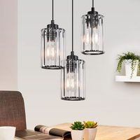 nettlife lampara colgante moderna de cristal negro para mesa de comedor 3 llamas e27
