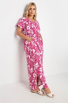 Yours Vestido Largo De Algodón Con Flores Rosas, Mujer Curvy Y Tallas Grandes, Yours