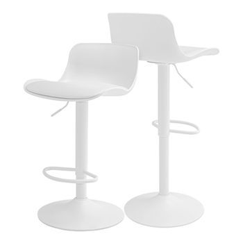 Amsterdam - Lote De 2 Taburetes De Bar 45x80x45 Cm En Acero Pintado Polietileno Y Tapizado Polipiel Blanco