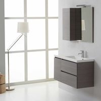 mueble de bano suspendido 90 cm gris con puertas y cajones espejo con mueble colgante  manhattan