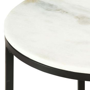 Mesa De Centro  50 X 35 Cm  Mármol Y Acero Con Recubrimiento En Polvo - Blanco