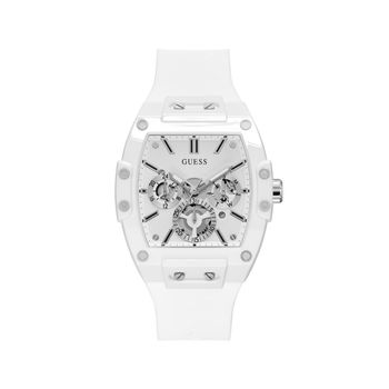Guess Reloj Hombre Caja De Policarbonato Pulsera Silicona De Color Blanco Resistente Al Agua 5 Atm Gw0203g2