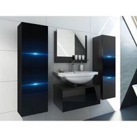 conjunto de 3 muebles de bano negros coleccion owl 2 columnas mueble bajo lavabo espejo