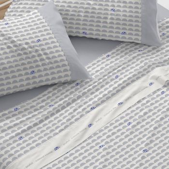 Juego De Sábanas Infantiles 50% Algodón Diseño Geométrico Mariquitas Azul 135 X 190/200 Cm - Azul - Burrito Blanco