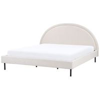 cama minimalista de tela tapiceria poliester somier cabecero semicircular 180 x 200 cm beige claro margut