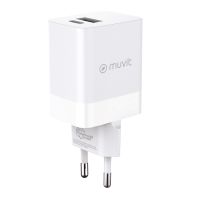 muvit for change cargador de pared 1 usb 12w  1 usb-c pd 45w blanco