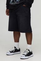 plus relaxed fit jorts with pleat waist detail negro