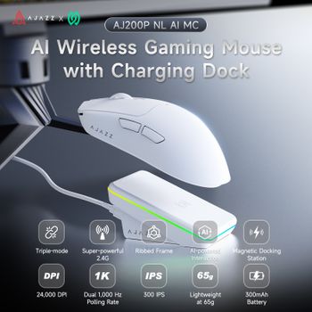 AJAZZ AJ200P NL AI MC/AJ200 NL AI MC Ratón Inalámbrico Inteligente para Juegos NearLink, Interacción Inteligente con IA Integrada, Conexión de Tres Modos (2.4G/Cableado/Bluetooth), Batería Integrada