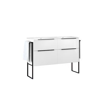 Mueble De Baño Al Suelo Con Lavabo Cerámico | 2 Cajones Con Cierre Amortiguado Y Organizador | Blanco Brillo - 120cm (2 Senos)