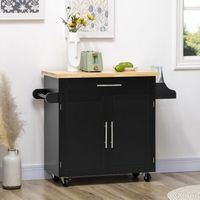 carrito de cocina negro con encimera especiero y ruedas 109 x 40 x 89 cm