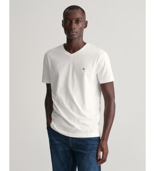 Gant para hombre. 2003186 Camiseta Shield V-Neck blanco (M), Casual, Algodón, Manga corta