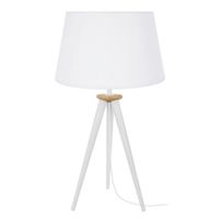 lampara de mesa madera blanco pantalla tela blanco