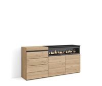 comoda cajonera  mueble auxiliar  157x75x35 cm  dormitorio habitacion  chimenea electrica  estilo moderno  roble