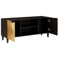 mueble de tv  mueble de salon  gabinete de tv con estante negro y dorado 105 x 33 x 46 cm