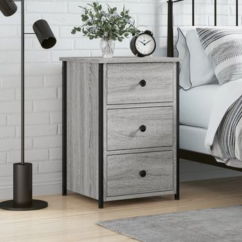 Mesita De Noche - Mueble Para Dormitorio - Madera Y Hierro - Gris Sonoma (40x36x60cm)