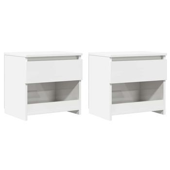 Pack 2 Uds Mesitas De Noche | Mesa Auxiliar | Mesilla Contrachapada Blanco Brillo 40x30x30 Cm