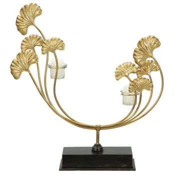 Portavelas De Metal Dorado Con 2 Vasos Pequeños 50x12x55 Cm