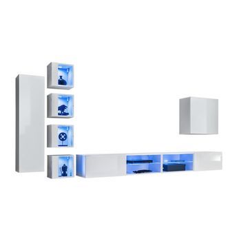 Conjunto De Muebles De Salón Switch Xxvi Diseño, Color Blanco Brillante.