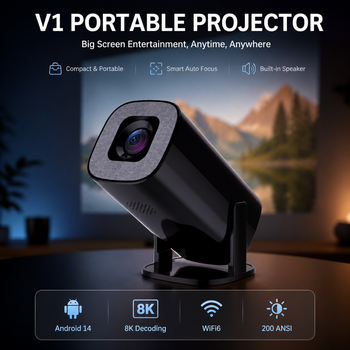 Proyector Portátil V1 300AMSI Nativo 720P HD Decodificación de Video 8K WiFi6 BT5.2 Android14 Para Dormitorio, Películas al Aire Libre, Proyectores Domésticos