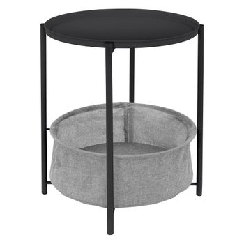 Mesa redonda Ø 46xAL 51cm antracita metal con ceste de tela y bandeja