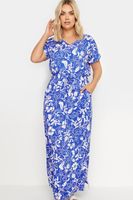 yours vestido largo de algodon con flores azules mujer curvy y tallas grandes yours