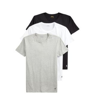 Polo Ralph Lauren para hombre. 714830304002 Pack 3 camisetas Crew blanco, gris, negro (XL), Casual, Homewear, Algodón, Manga corta