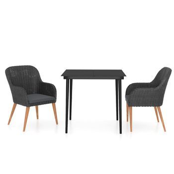 Juego De Comedor De Jardín 3 Uds Con Cojines Negro Cfw613287