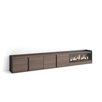 mueble tv television muebles de salon almacenaje 315x50x35 cm para tv hasta 80 chimenea electrica xxl estilo moderno roble oscuro y negro
