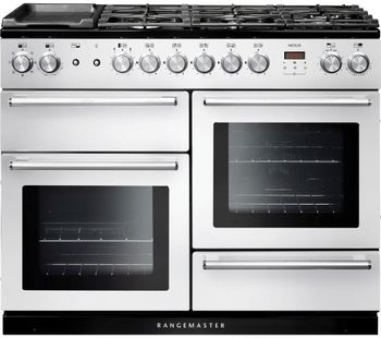 RANGEMASTER Nexus 110 Dual Fuel Range Cooker - White & Chrome, White
