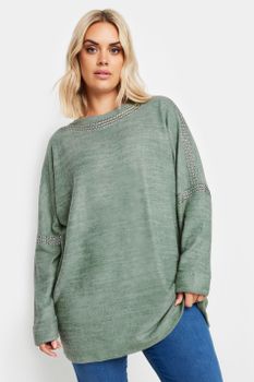 Yours Jersey Verde Salvia Con Tachuelas, Mujer Curvy Y Tallas Grandes, Yours