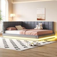 cama tapizada de 160 x 200 cm con cabecero y respaldo sofa cama - puerto usb y led - terciopelo - gris sin colchon