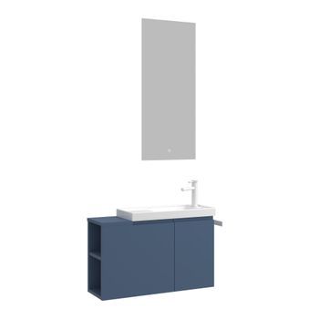 Conjunto De Mueble Con Lavabo Y Espejo (2 Piezas)  - 80 X 22 X 45 Cm - Azul Mate