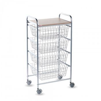 Carrito De Cocina Nora, 4 Cestas De Gran Capacidad, Encimera Color Abedul Efecto Alistonado,,gris
