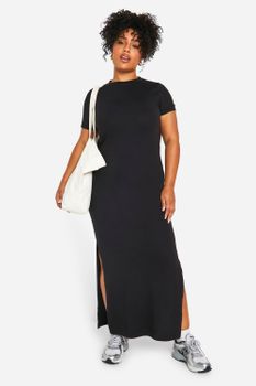 Vestido Plus Maxi Estilo Camiseta, Negro