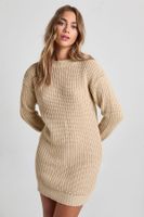 vestido jersey con cuello de caja beige