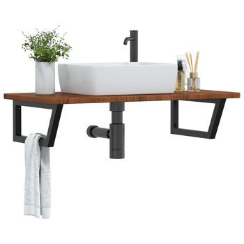 Estante De Lavabo De Pared | Estantería Pared | Estante Flotante De Acero Y Madera Maciza De Roble Cfw91380